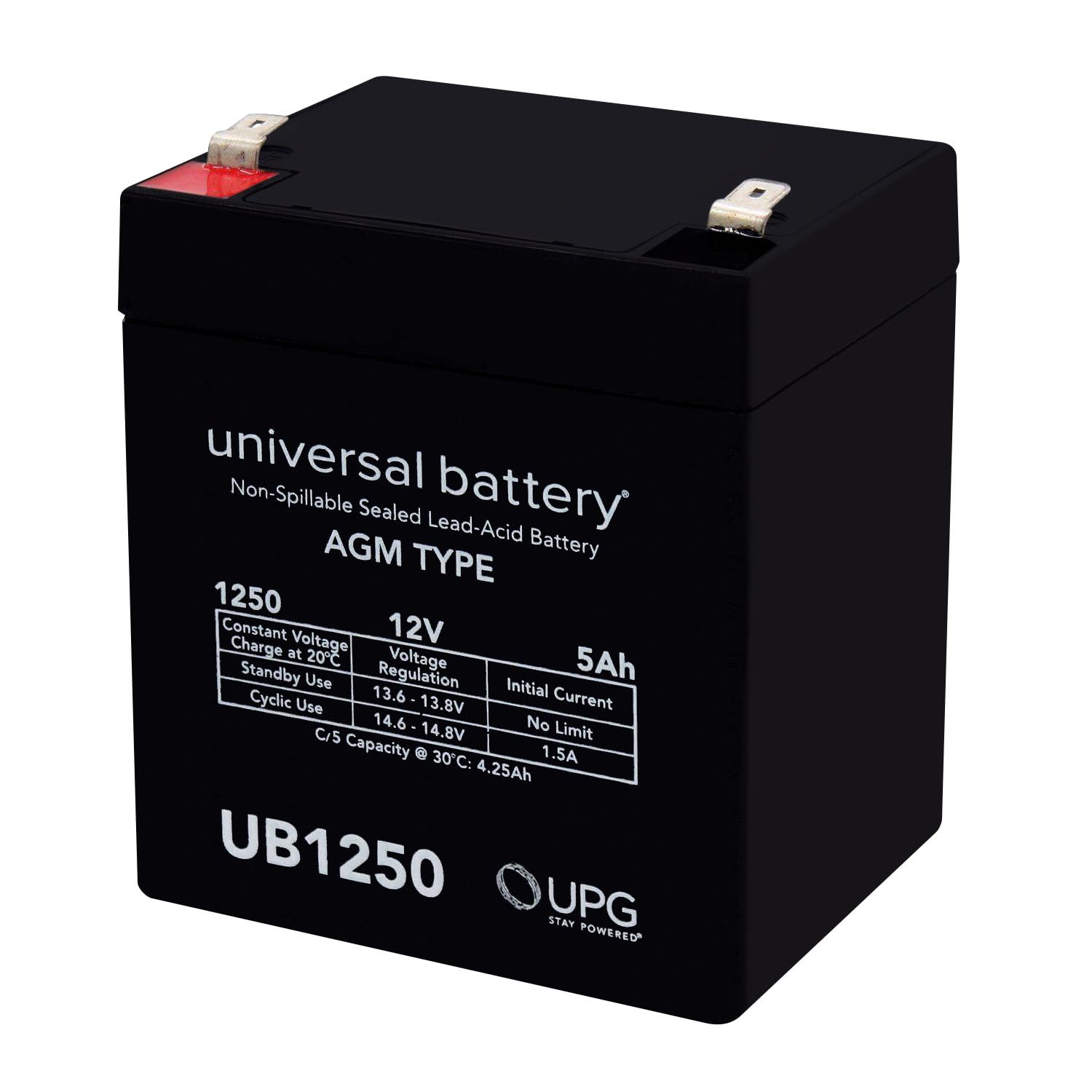 UPG UB1250 12V SLA battery showing compact dimensions for UPS backup systems.