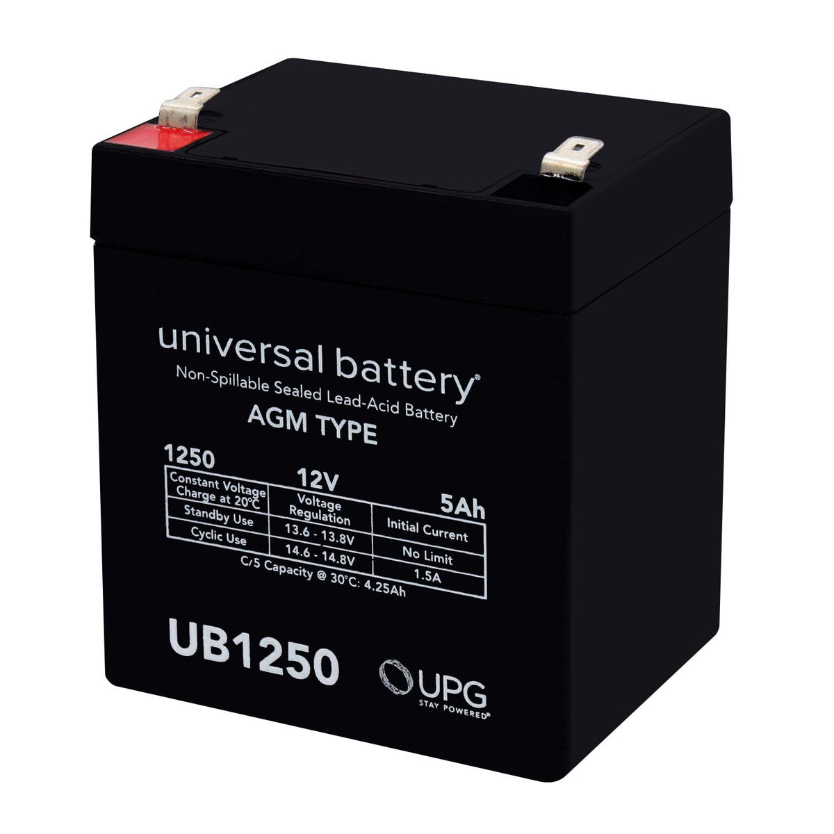 UPG UB1250 12V SLA battery showing compact dimensions for UPS backup systems.