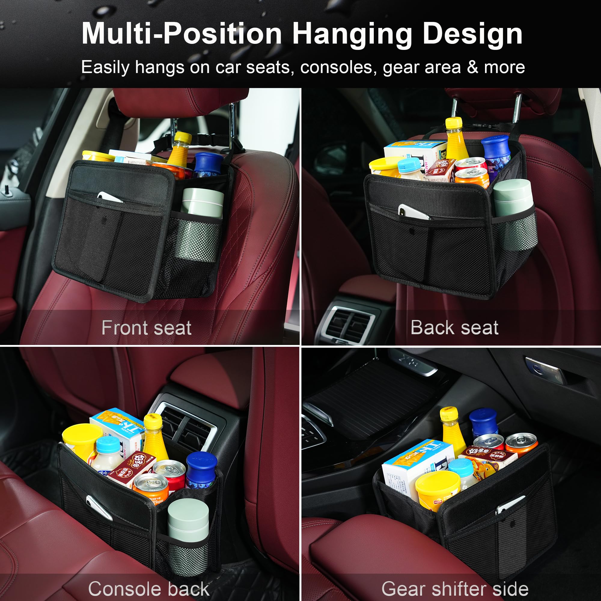 Uplien adjustable straps securing the backseat organizer in multiple positions.