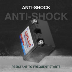 UPLUS EBZ7-3-2 battery spill proof design demonstrates leak resistance when tilted.