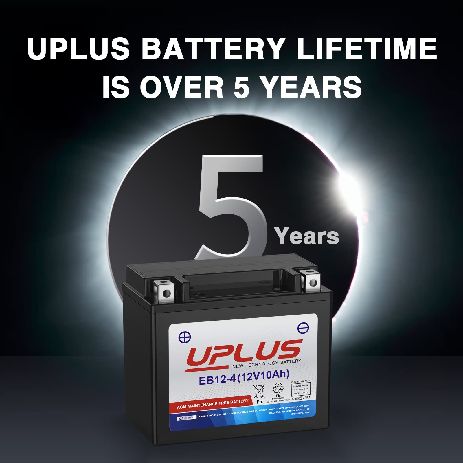 UPLUS YTX12-BS battery dimensions shown to assist fit guidance.