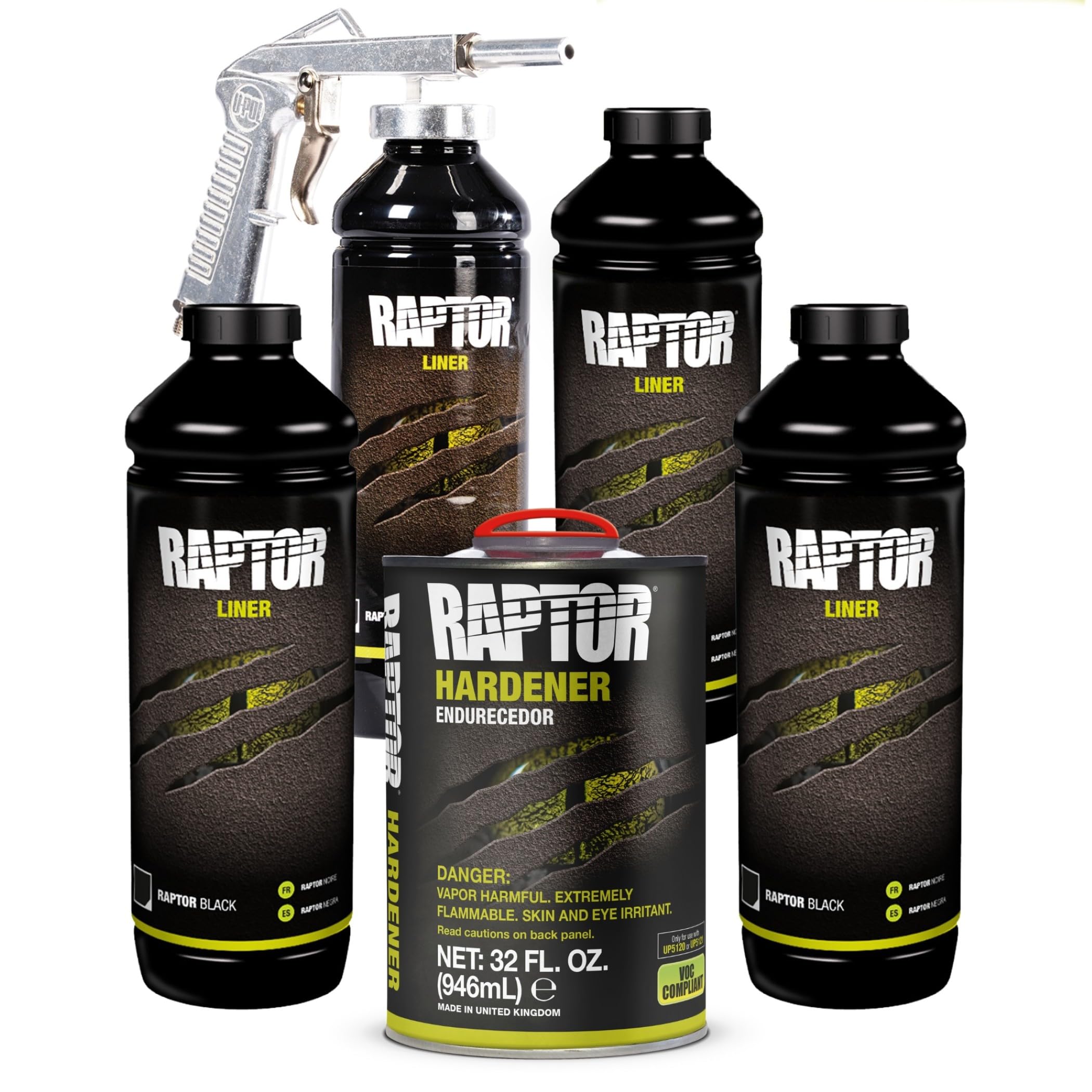 UPOL Raptor Black 0820VG spray gun kit for easy DIY bed liner application.