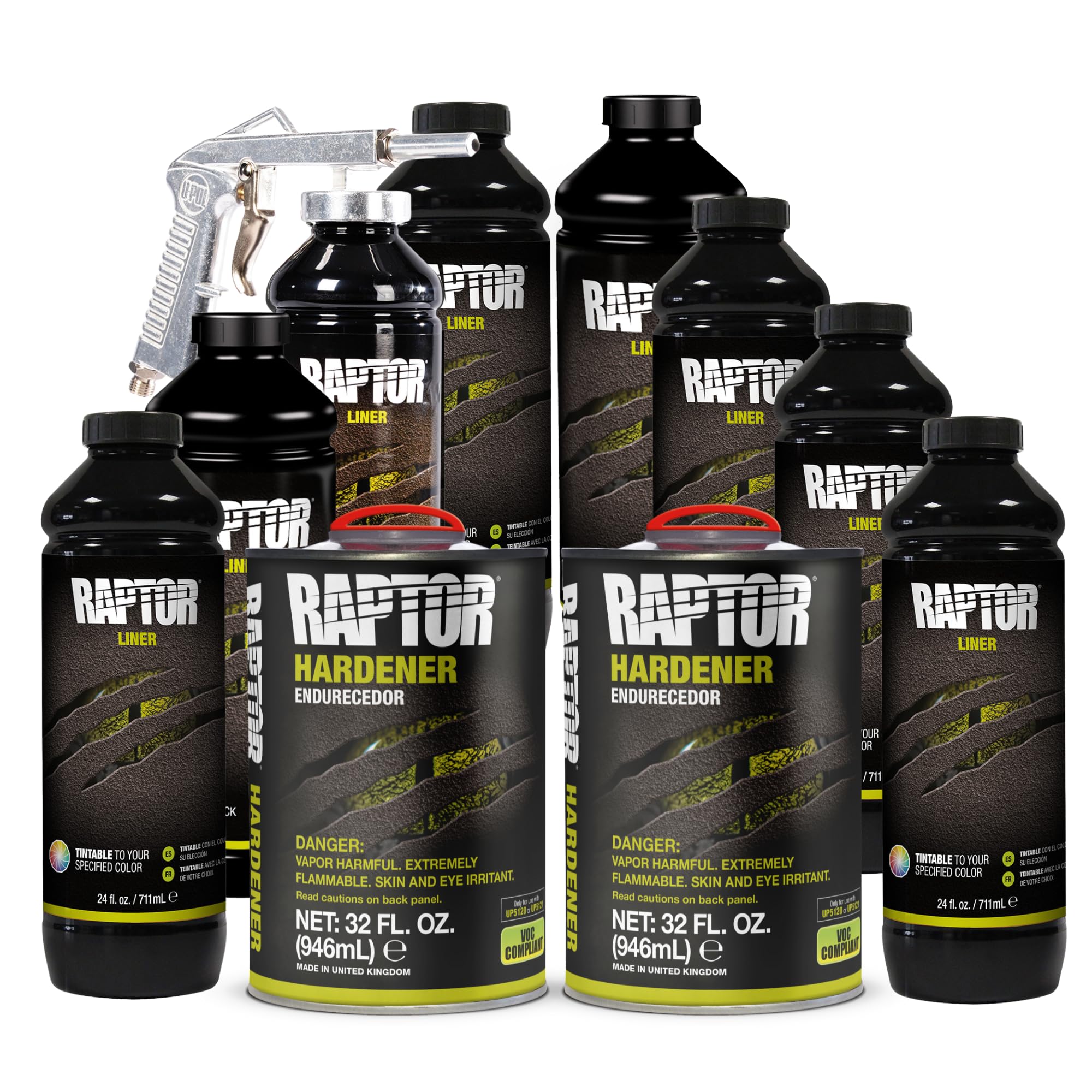 U-POL Raptor Tintable bed liner bottle close-up showing tintable base for durable color