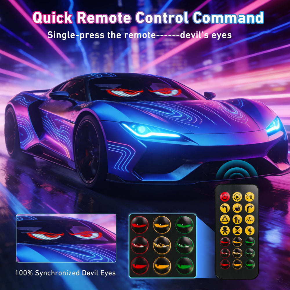UPONELED Devil Eyes Light adhesive installation with long USB power cable.