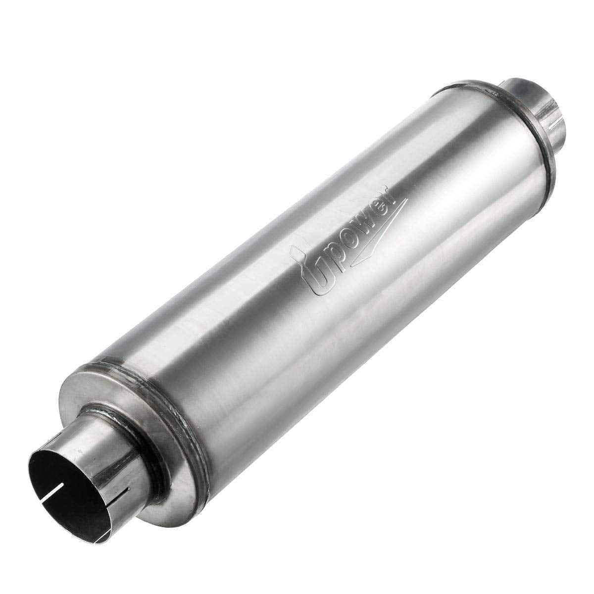 Upower diesel muffler with 4-inch inlet and outlet, showcasing balanced 30-inch length for durable flow