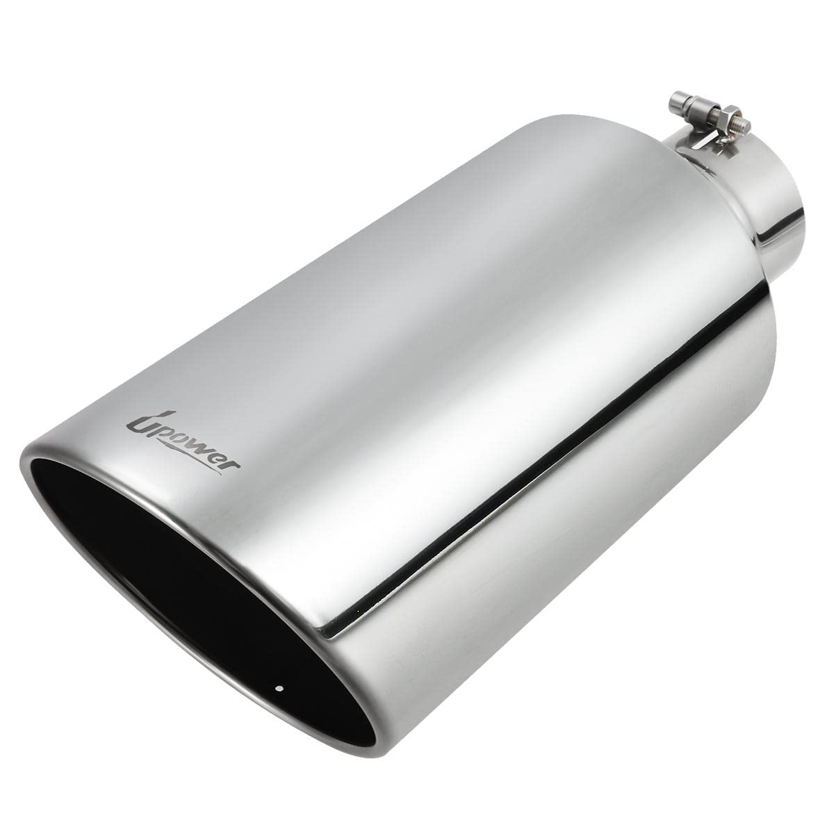 Upower exhaust tip with mirror-polished finish highlights 4x8x18 inch size for durability