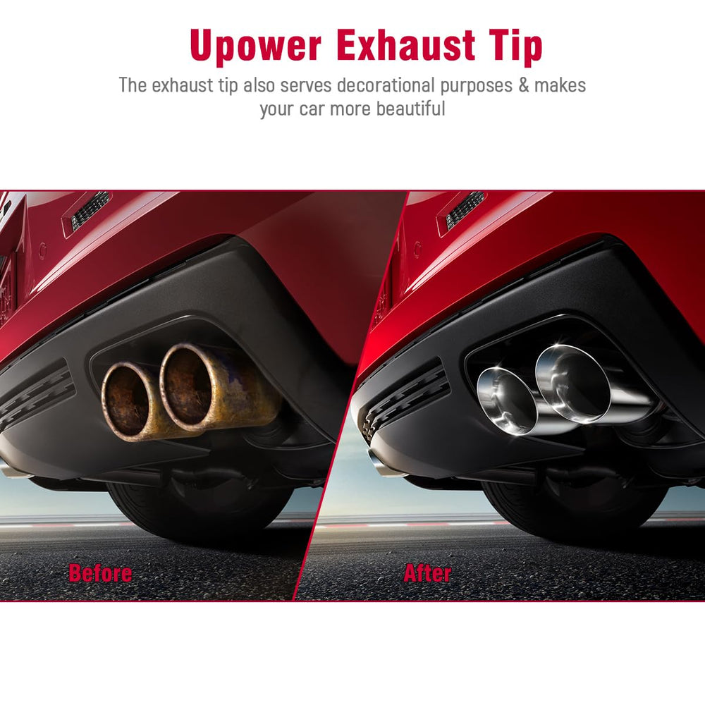Upower pack of two stainless tips for paired exhaust upgrades.