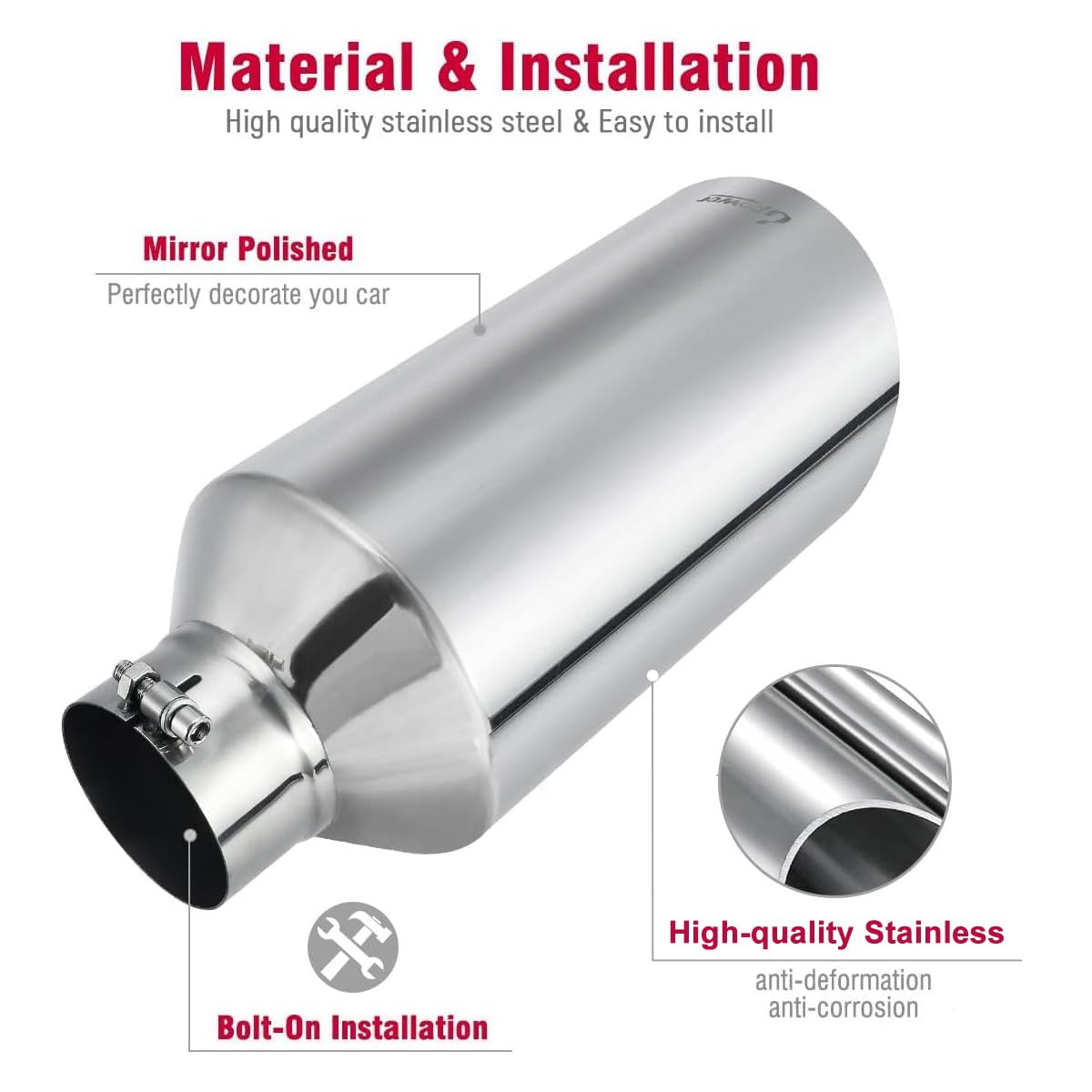 Upower exhaust tip designed for trucks and pickups with straightforward bolt-on installation