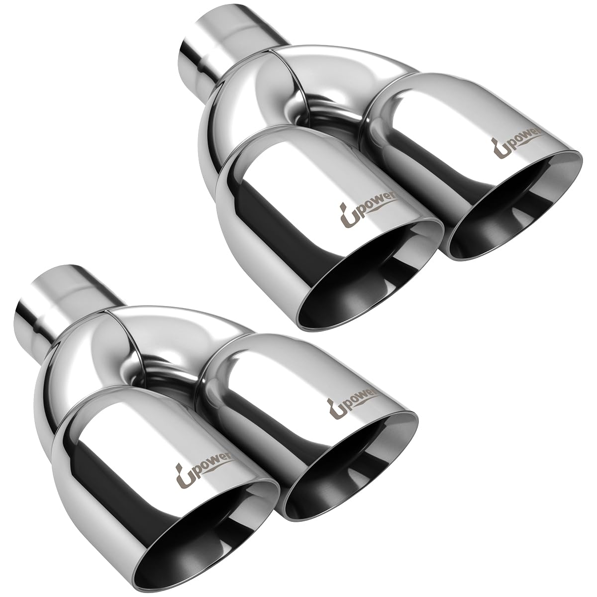 Upower weld-on angle-cut exhaust tip ready for secure mounting on a vehicle.