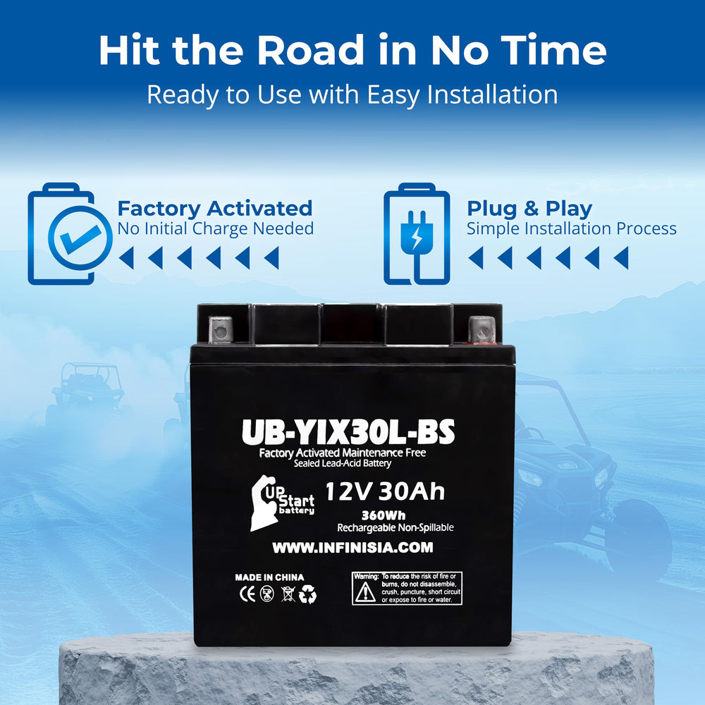 UpStart Battery installation-ready unit with clear 12V 30Ah specs