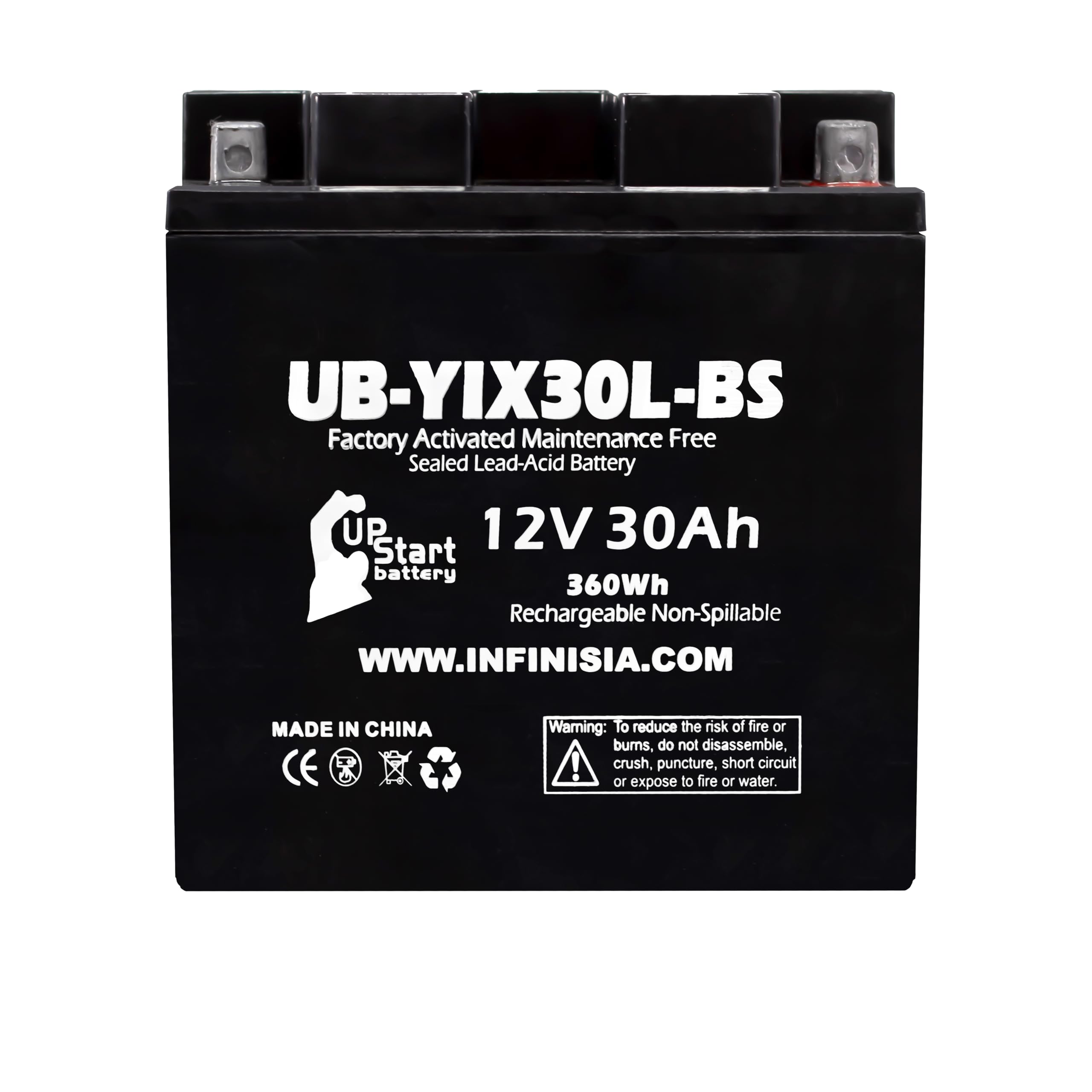 UpStart Battery YIX30L-BS replacement front view for easy installation