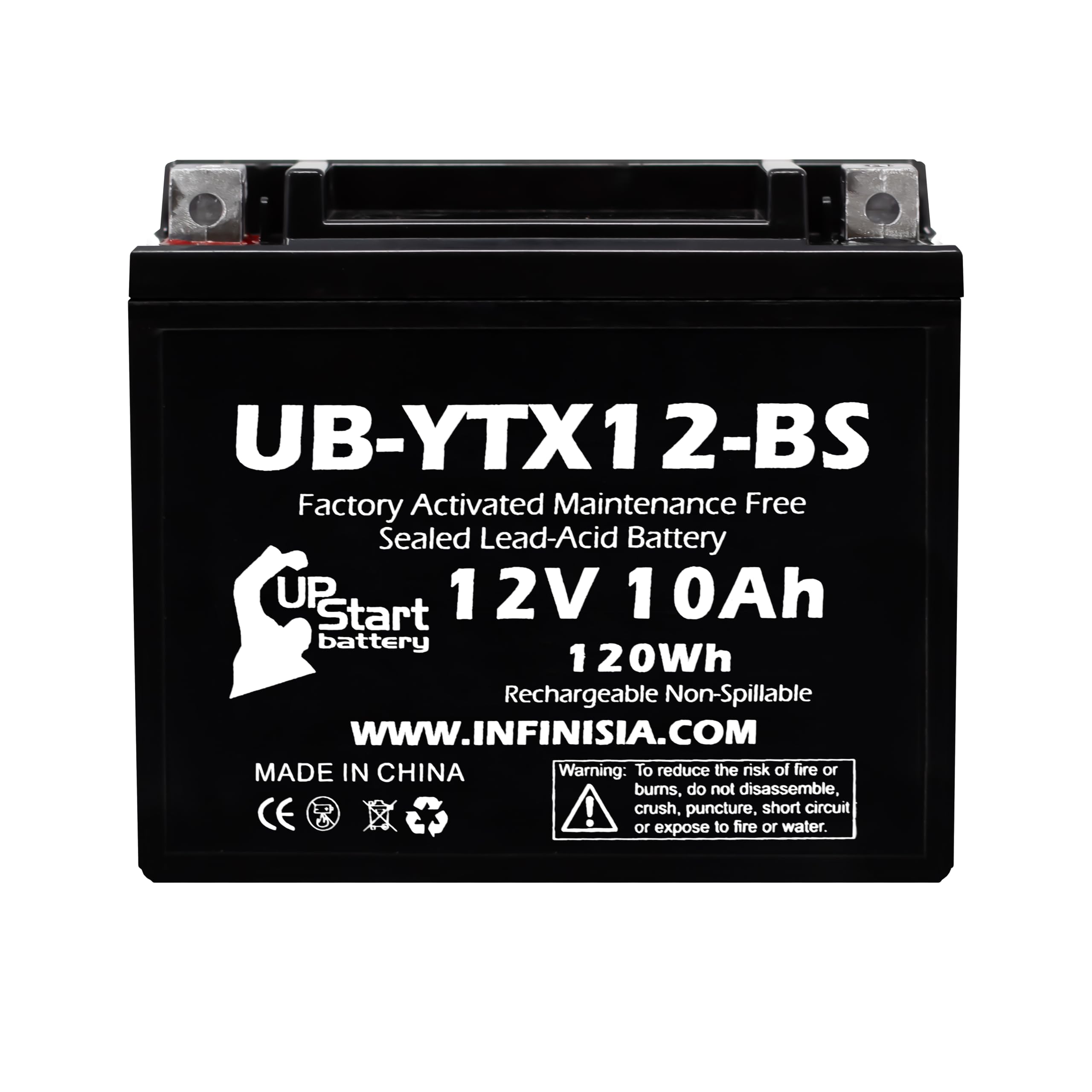 UpStart Battery YTX12-BS pack ready for installation on compatible motorcycles for reliable starting.