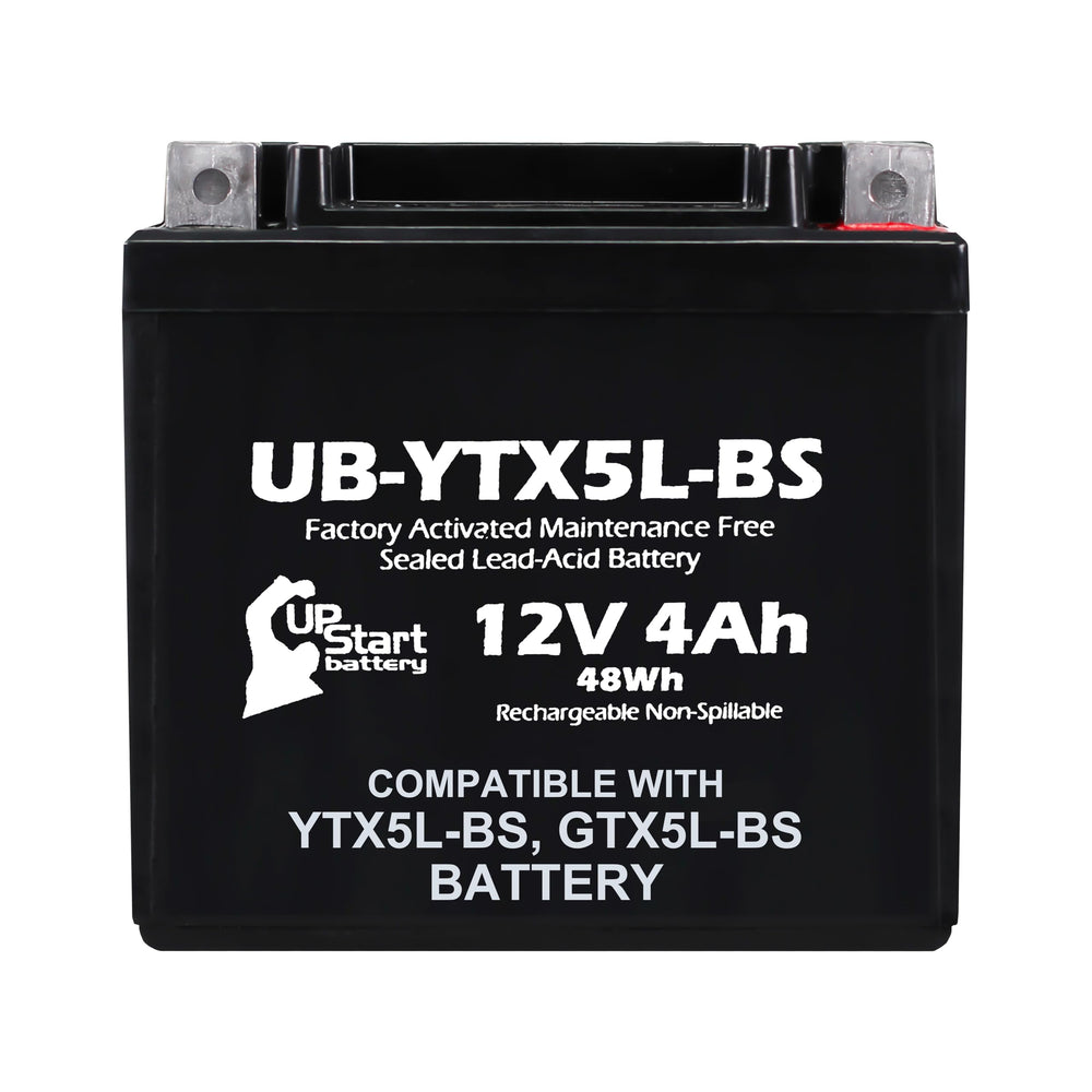 Upstart Battery YTX5L-BS front view ready for quick ATV replacement.