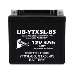 Upstart Battery YTX5L-BS front view ready for quick ATV replacement.