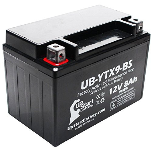 UpStart Battery YTX9-BS replacement, ready to install for motorcycle use, with maintenance-free performance