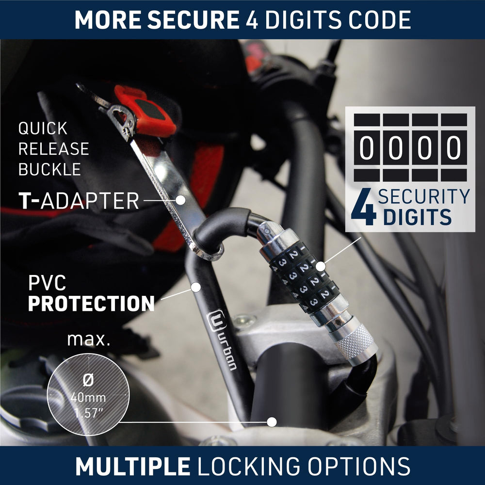 Braided steel cable extends from 9cm to 120cm for flexible security.