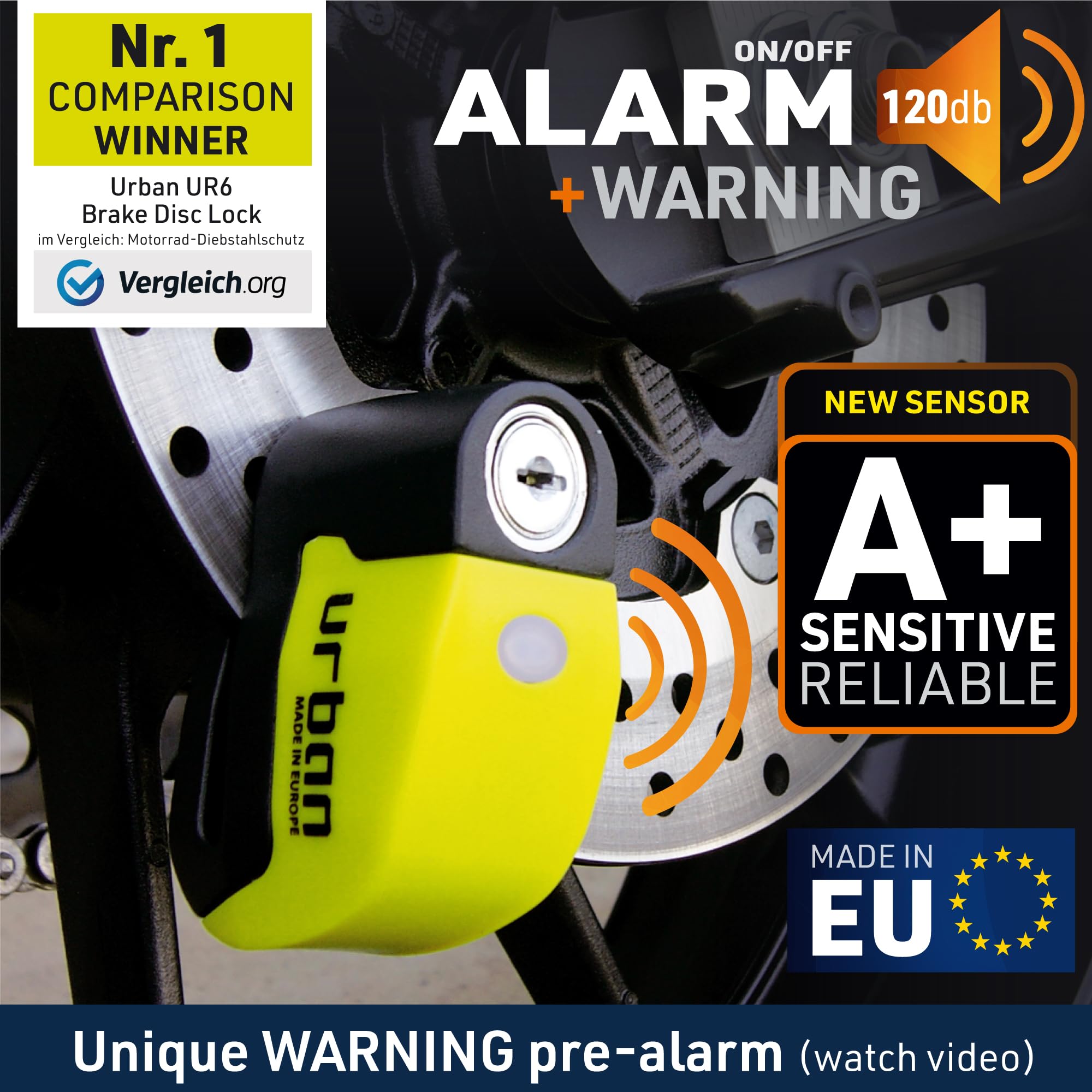 Urban UR6 warning beeps provide pre-alert deterrence against tampering.