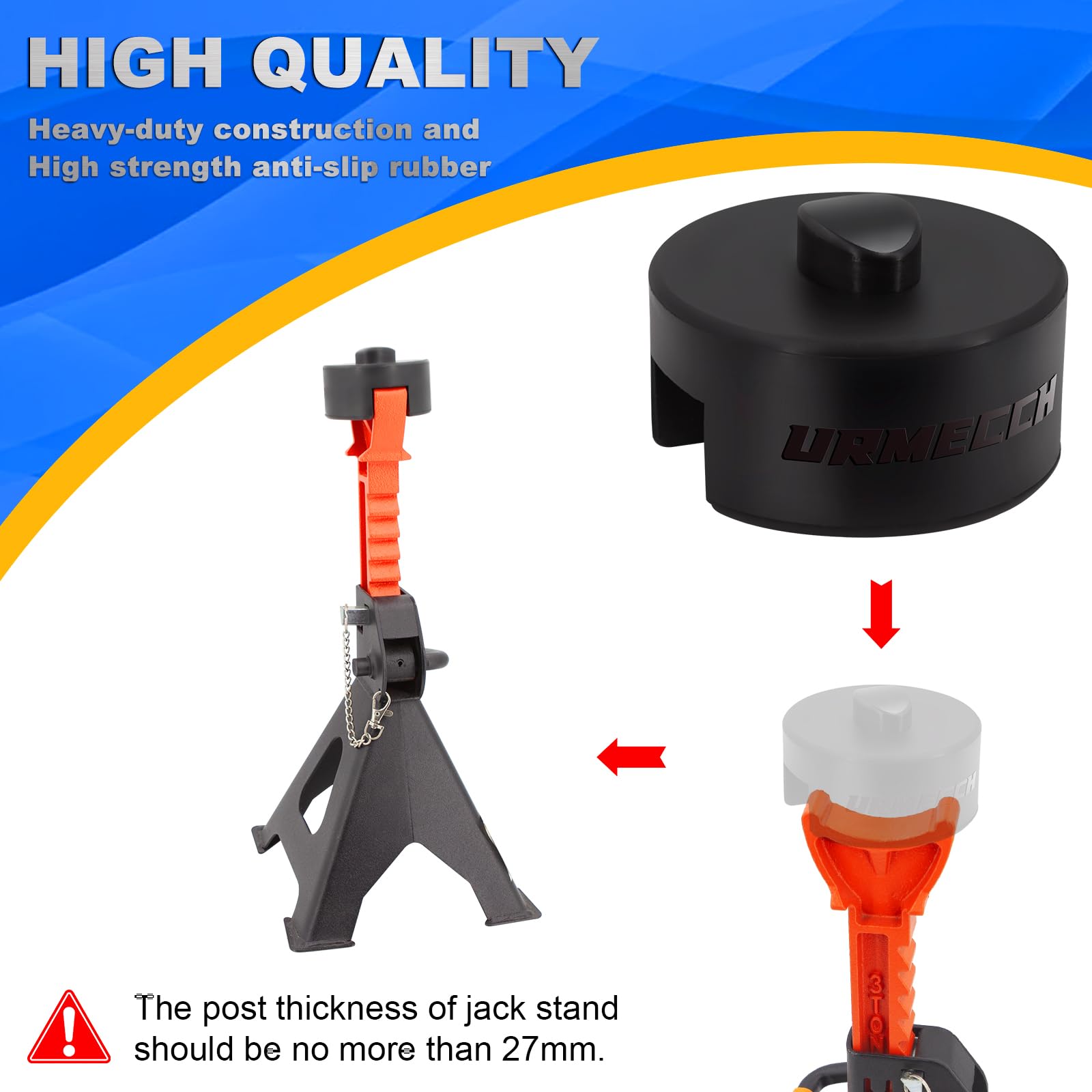 Heavy-duty rubber provides anti-slip grip and cushioning during lifting.