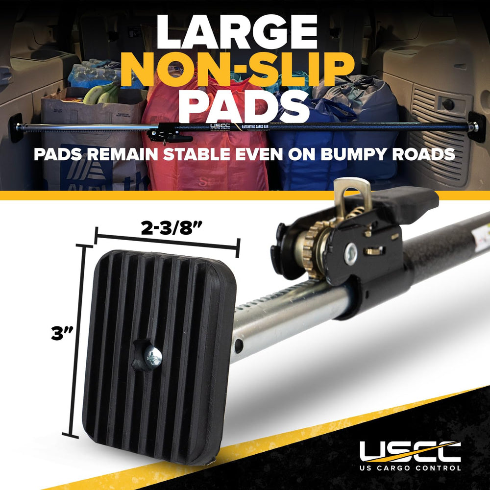 Rubber feet on US Cargo Control bar with 360-degree pivot protecting surfaces