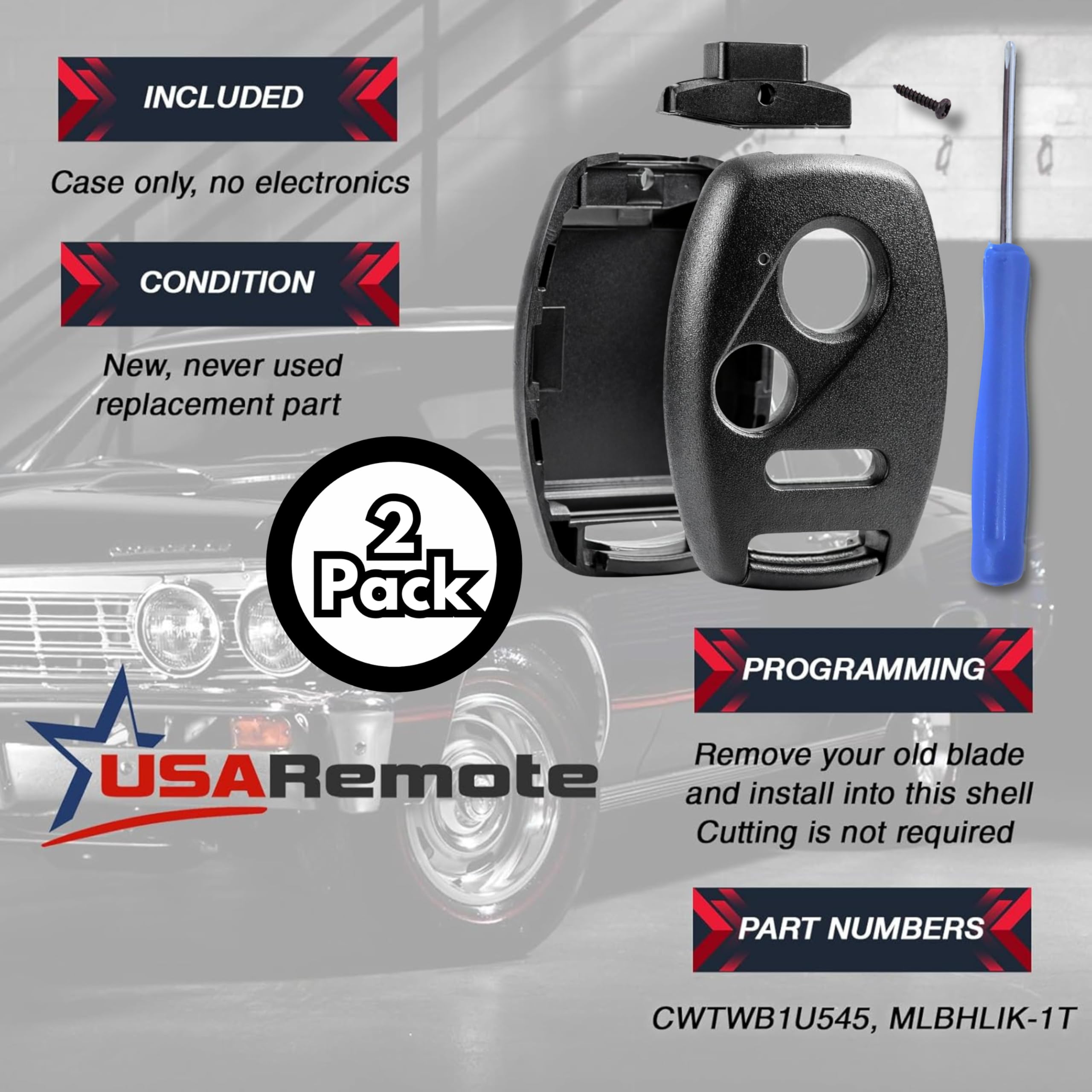 USARemote Honda Accord compatible 3-button shell for quick DIY replacement.
