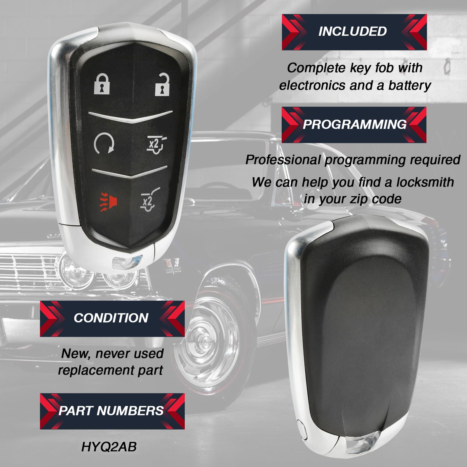 USARemote interior montage of Cadillac Escalade with dual fobs in view.