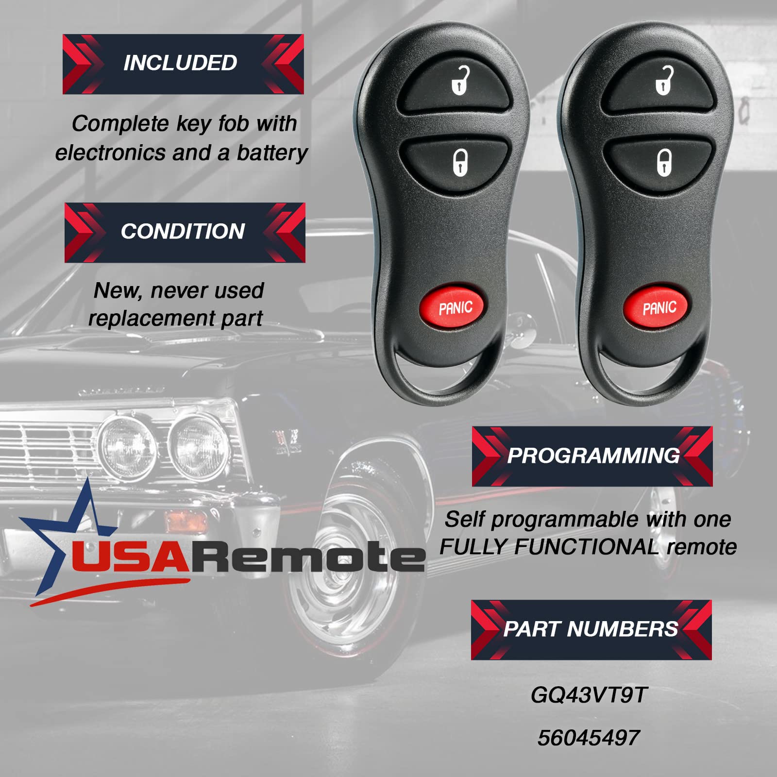 USARemote replacement remote for Dodge Durango 1999-2000 with battery included.