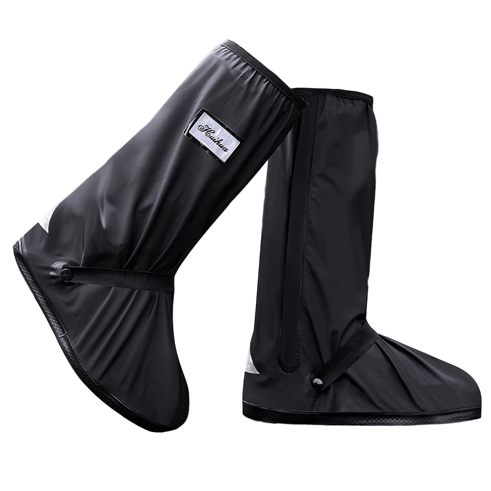 USHTH black waterproof rain boot cover with heel reflector for added visibility.