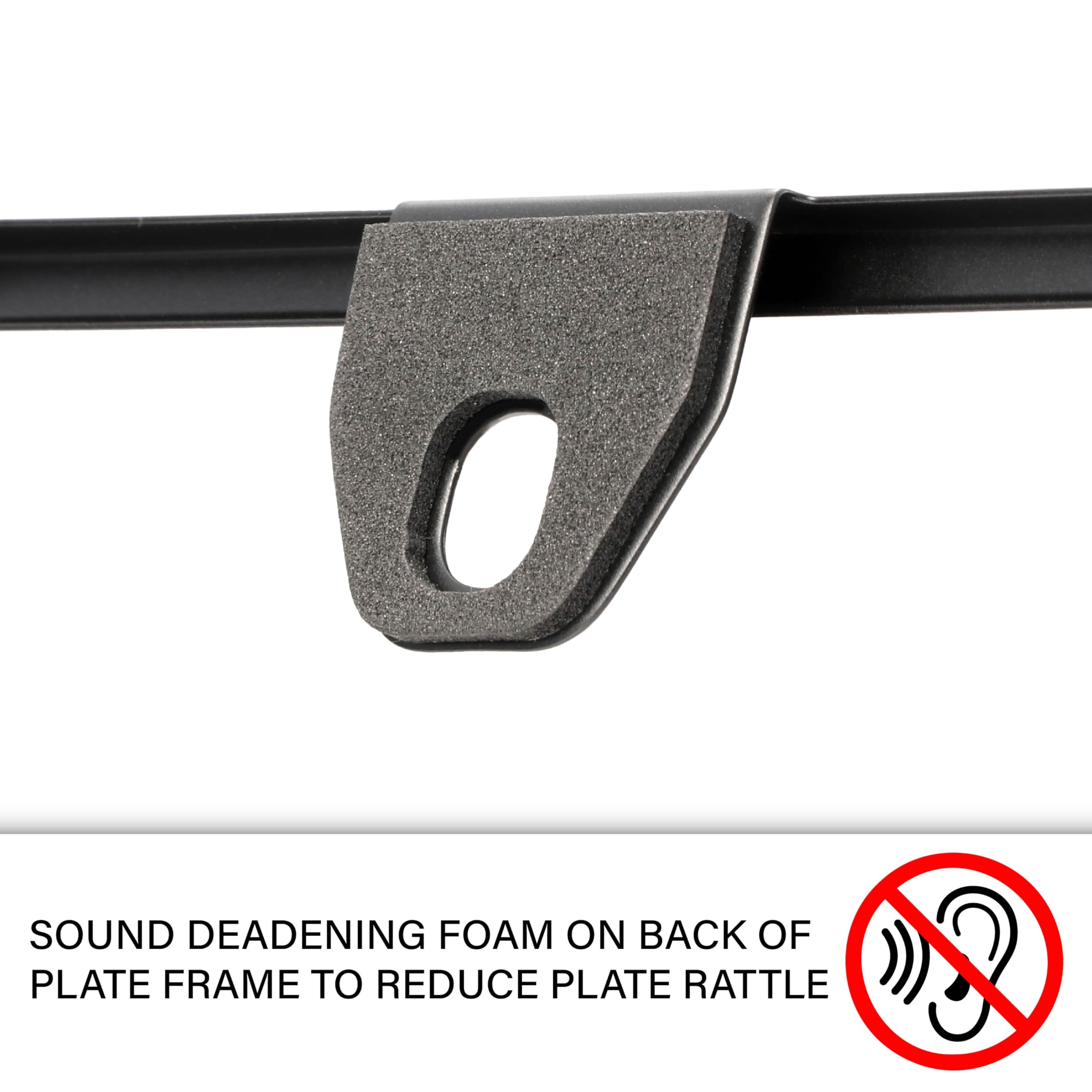 USR Unique Style Racing 3D black raised letter frame, rear foam minimizes rattling during drive.