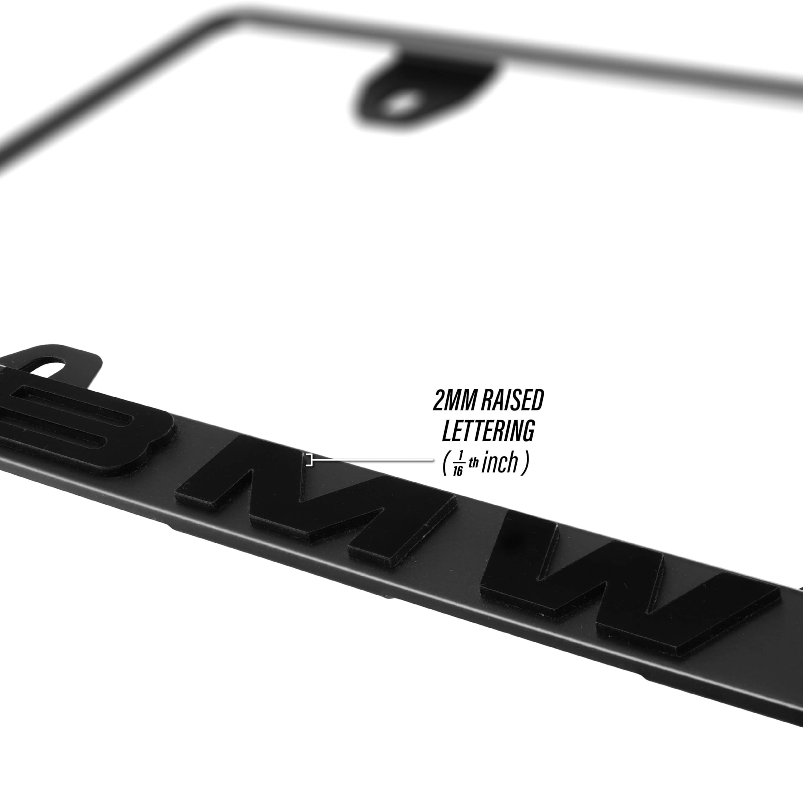 USR Unique Style Racing UV-resistant matte black license frame for lasting color on BMW vehicles.