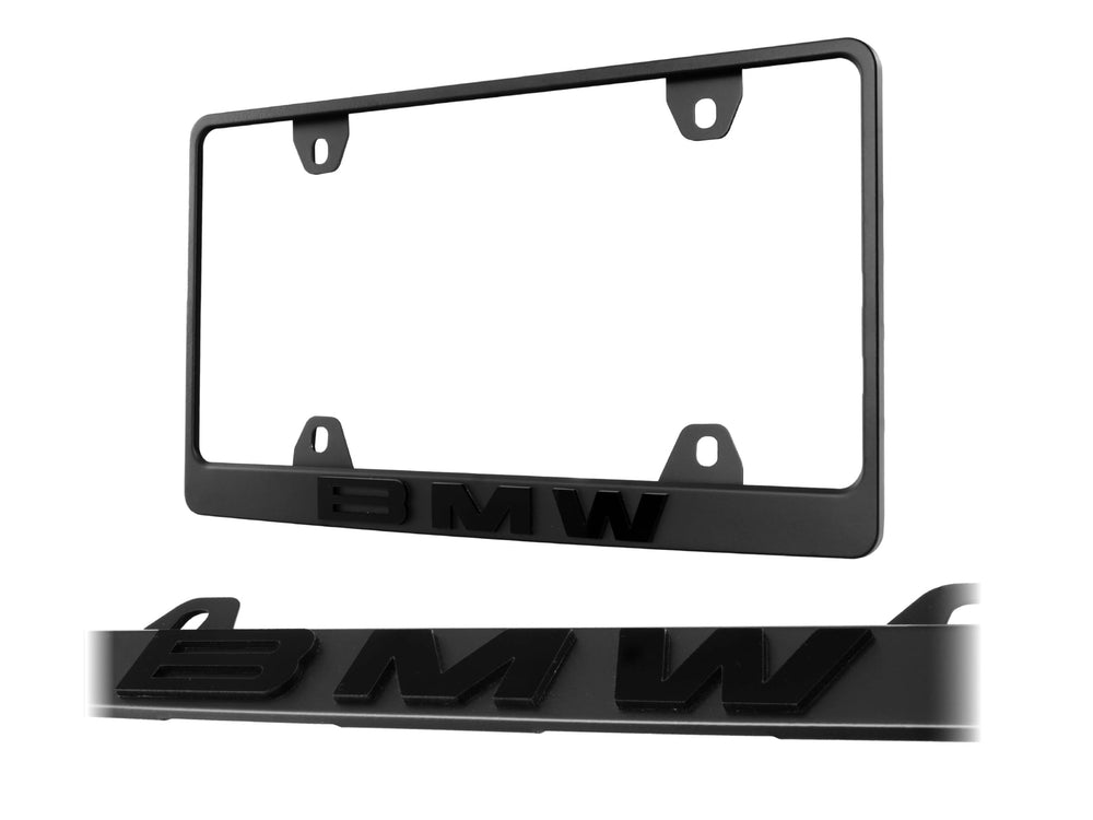 USR Unique Style Racing license frame with stealth matte finish enhances BMW appearance for street-ready style.
