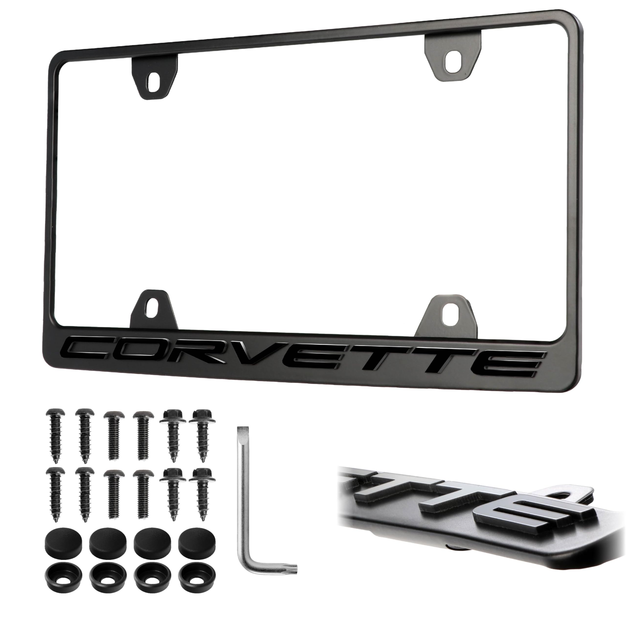 USR Unique Style Racing Corvette frame with stealth matte finish enhances exterior aesthetics.