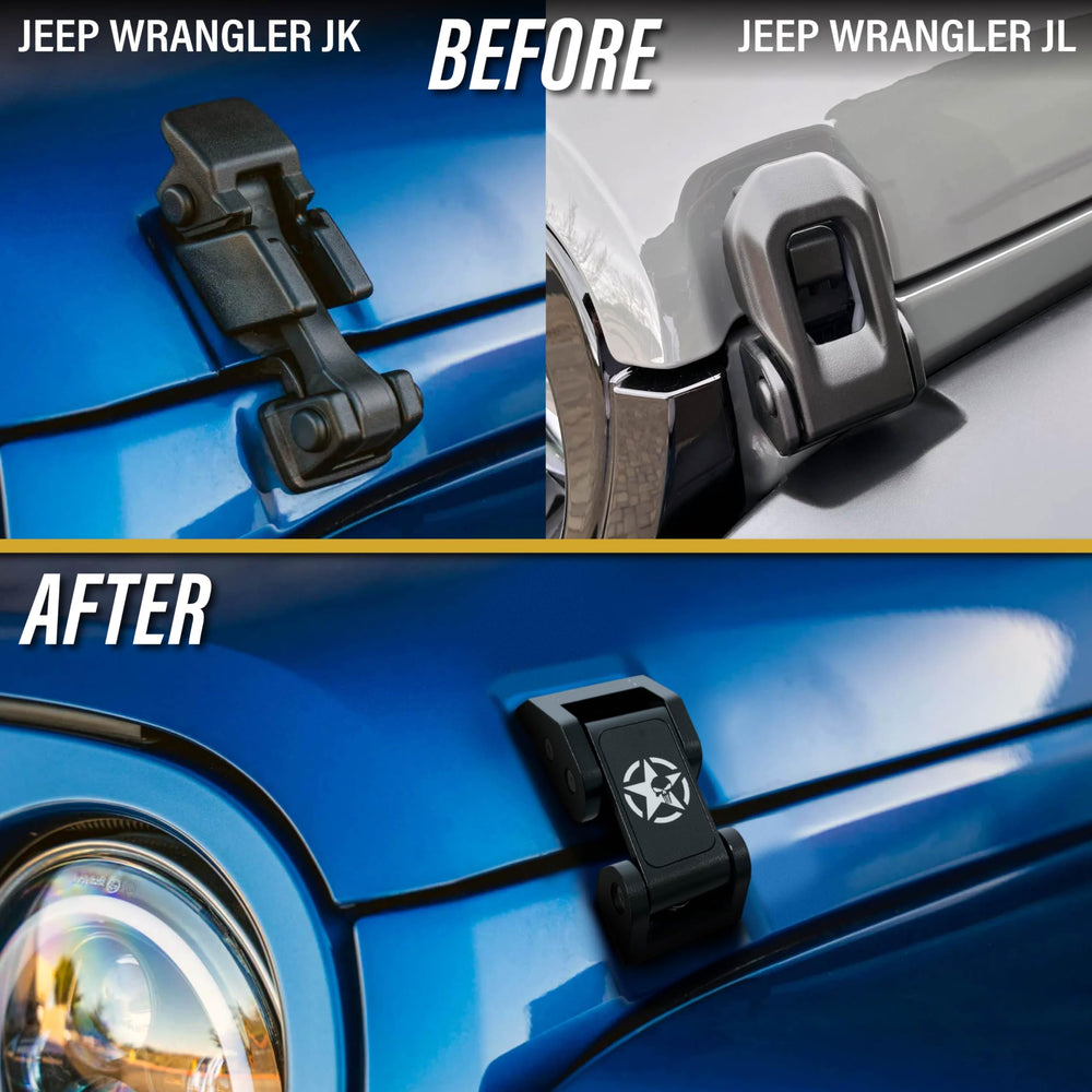 Installation kit for USR skull hood latches ready for Jeep Wrangler