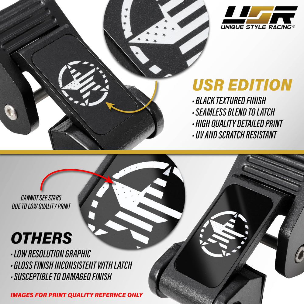 UV protected finish on USR skull hood latch for Jeep exterior