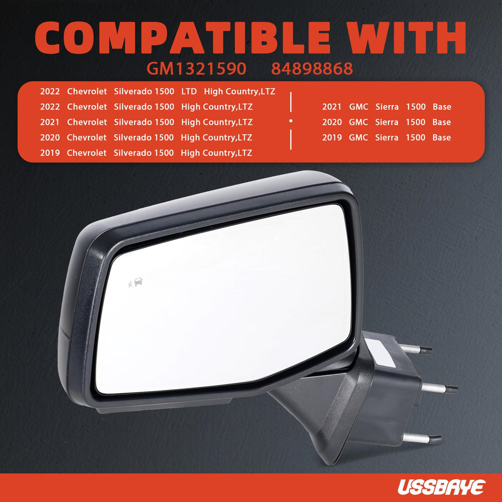 USSBAYE left side mirror with 8-function turn signal for Silverado, enhancing signaling and safety.