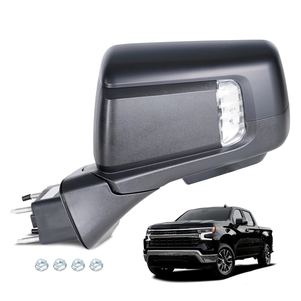 USSBAYE left side mirror for Chevy Silverado 1500 RST, OEM-grade fit for precise roadway visibility.