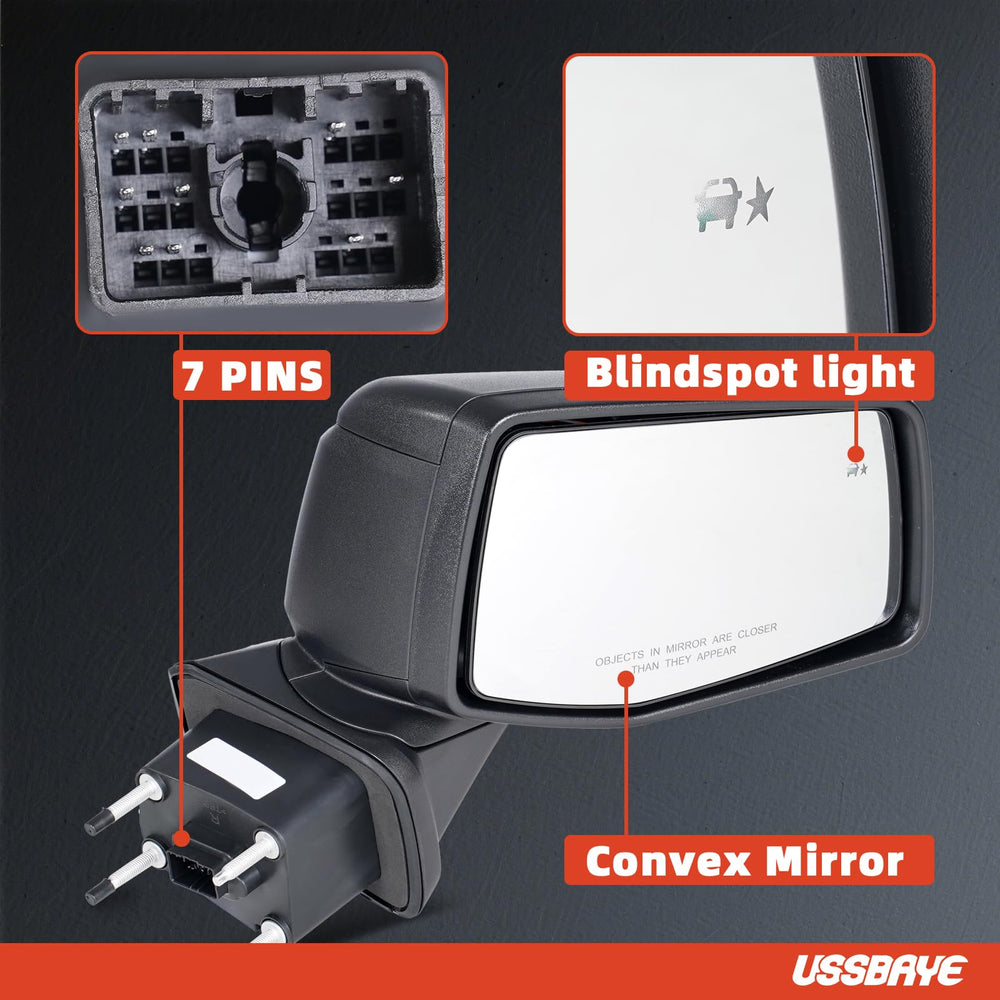 USSBAYE 5-function heated mirror with blind-spot sensor enhances safety.
