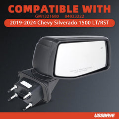 USSBAYE LED turn-signal close-up on Silverado mirror improves visibility.