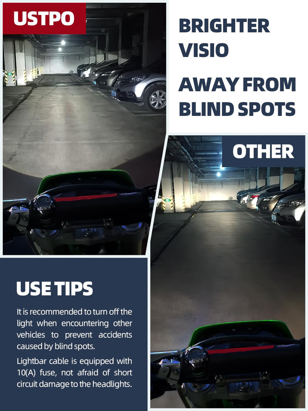 USTPO dirt bike light bar reaches 6000–6500K crisp white light