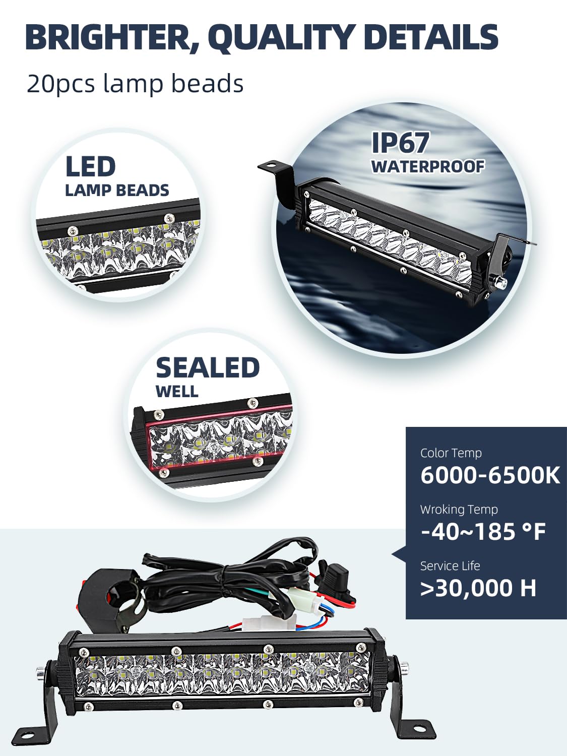 USTPO dirt bike light bar aluminum body for rugged trails