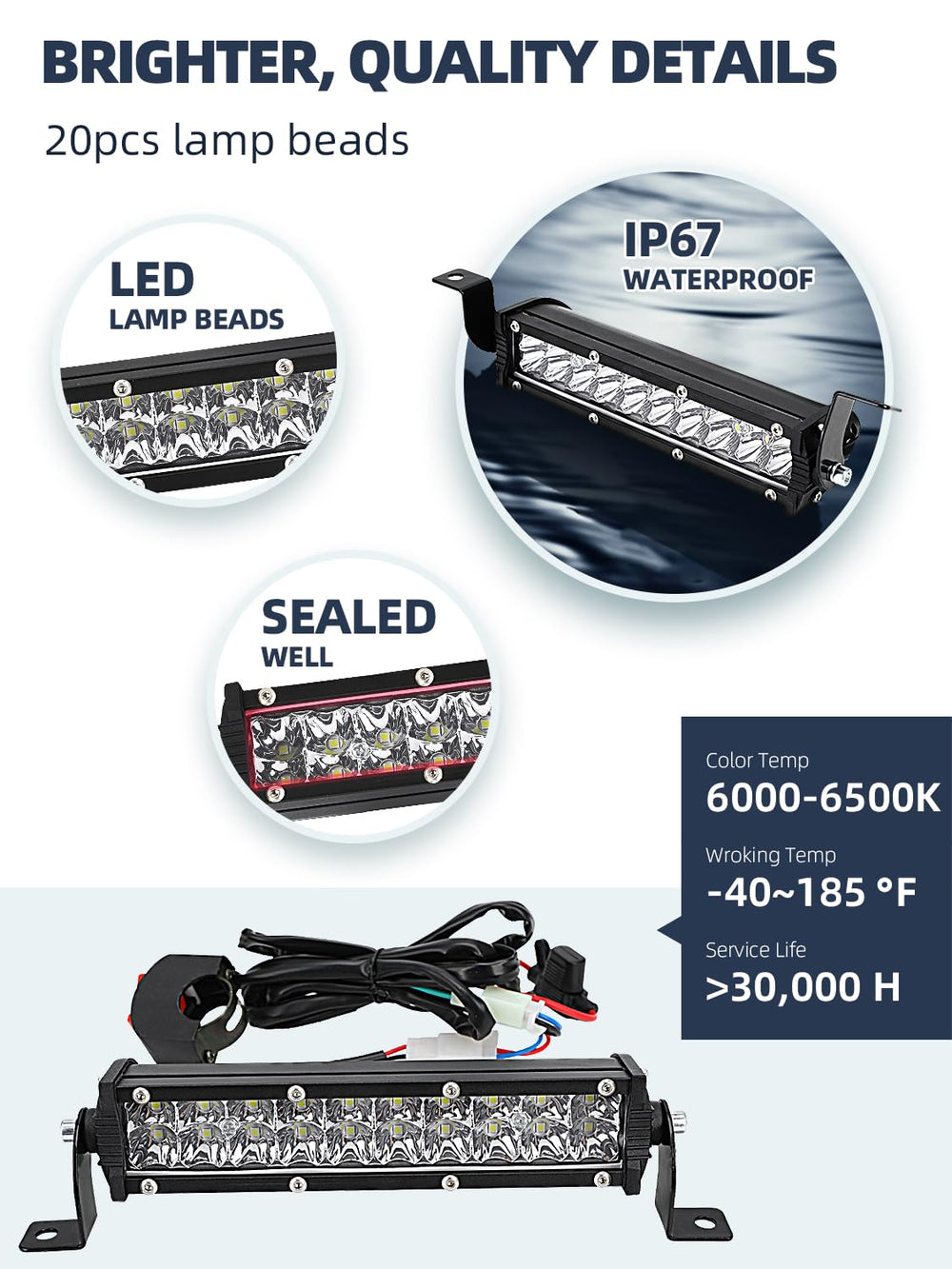 USTPO dirt bike light bar aluminum body for rugged trails