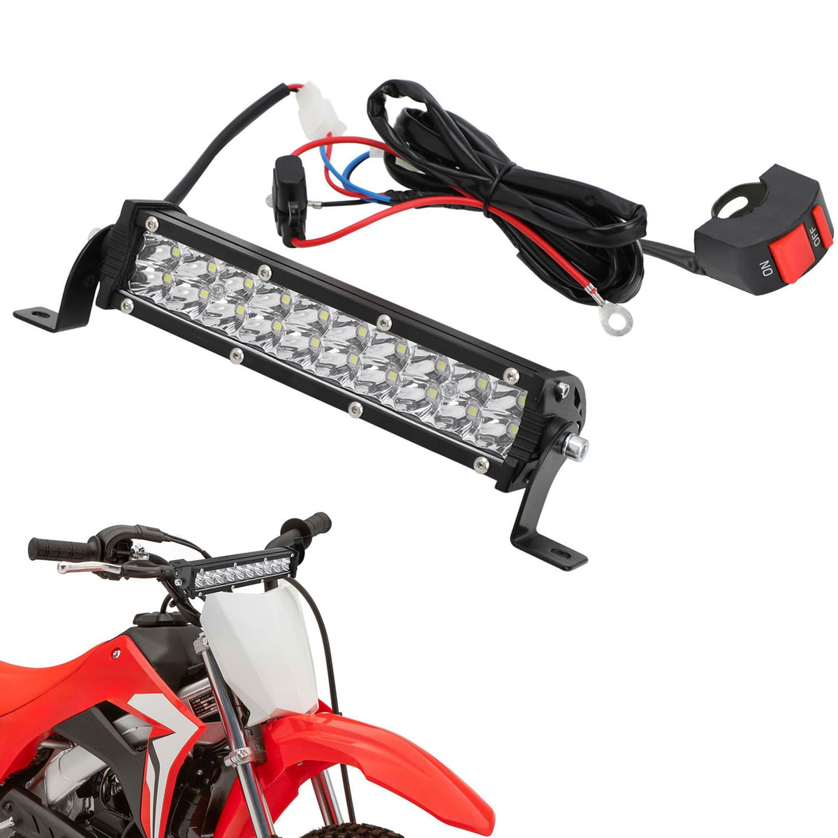USTPO dirt bike light bar front view high-visibility for night rides