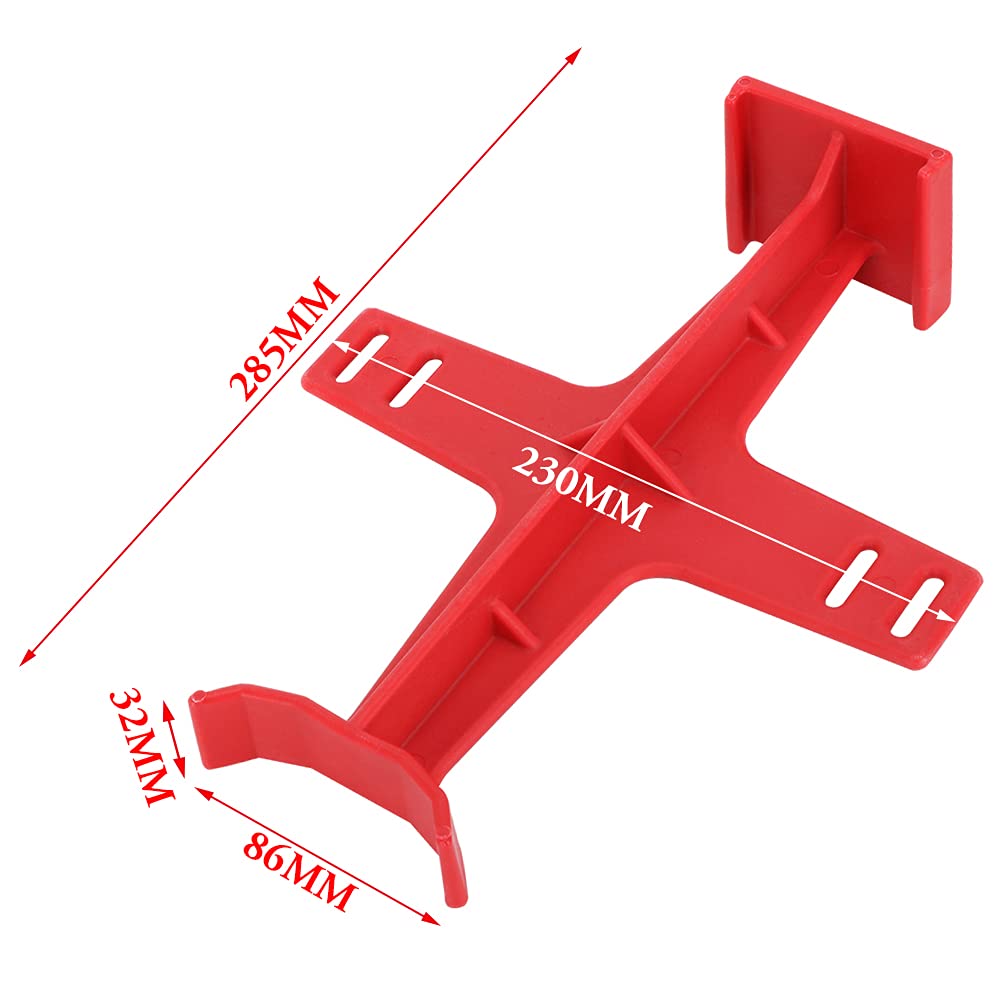 Close-up of red brace material highlighting durable plastic construction.