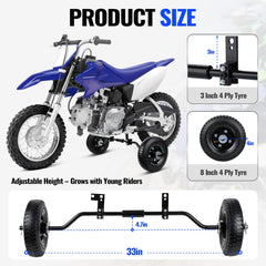 USTPO training wheels promote stable learning for young riders on dirt and pavement.