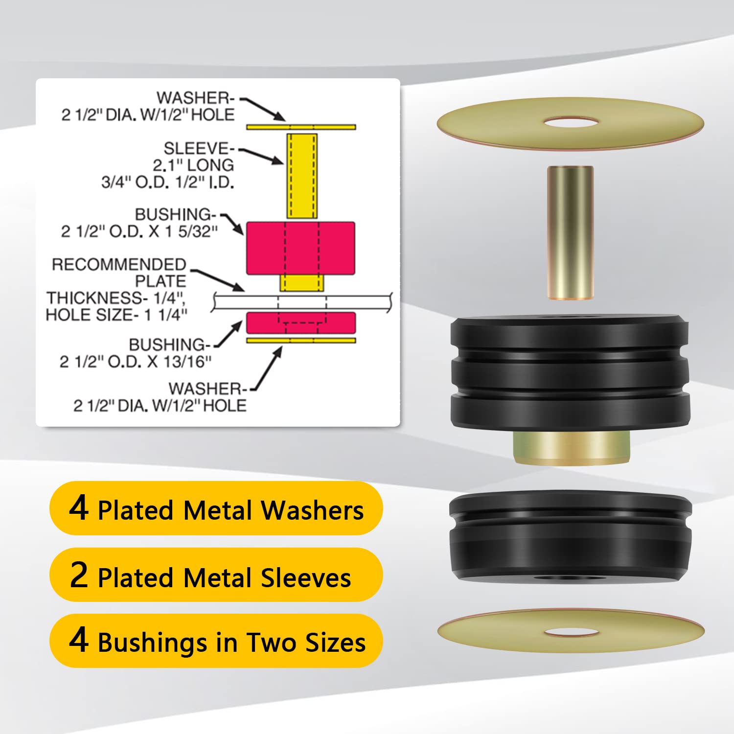 usvehj 9.4102G includes washers and sleeves for easy installation.