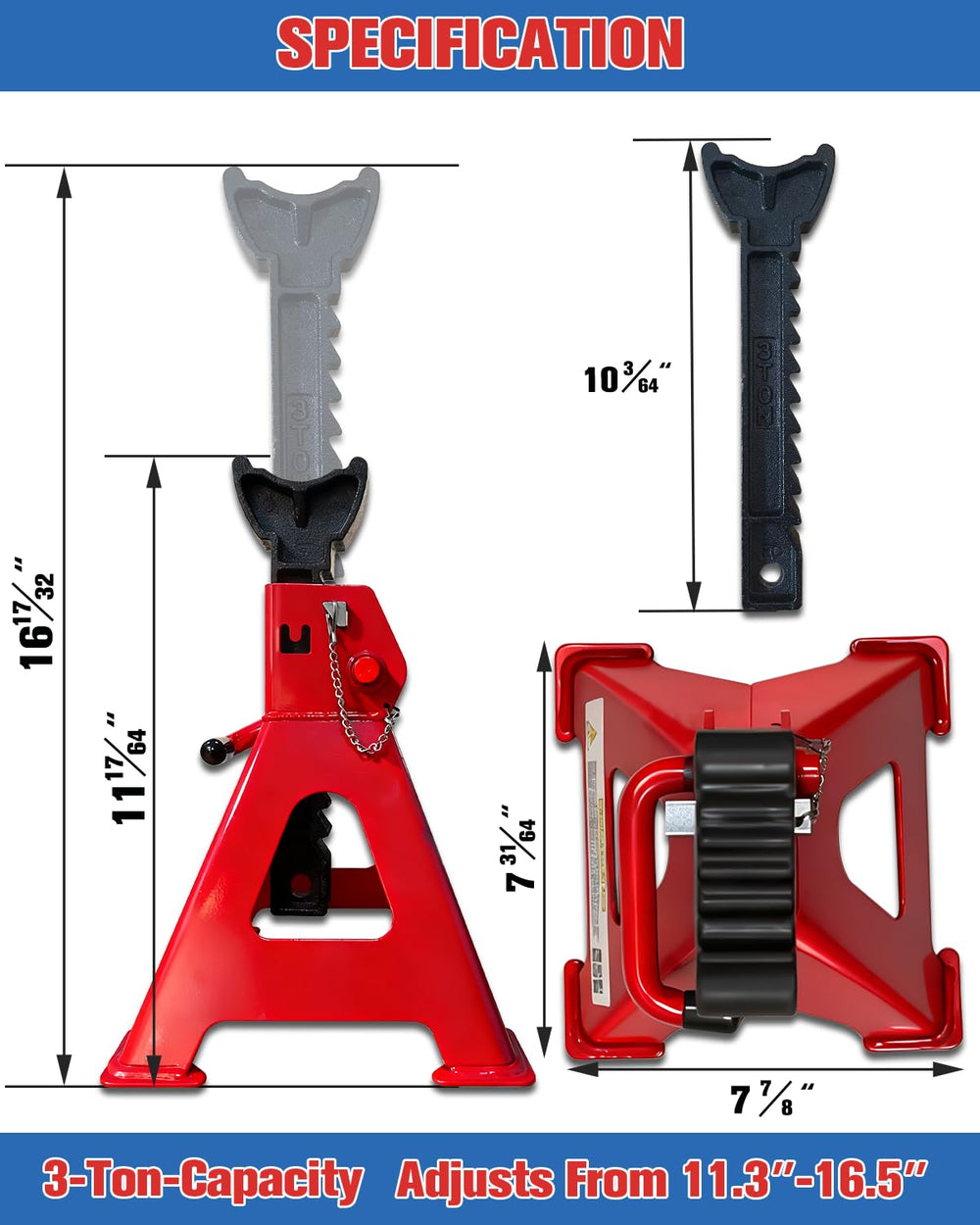 USYATO 3 Ton jack stands double lock demonstrates enhanced security.