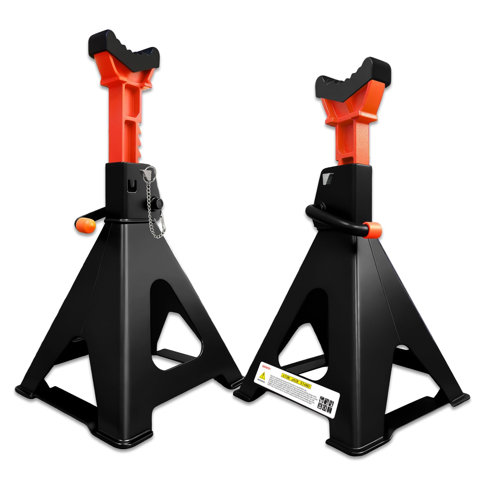 USYATO 6-ton jack stands with adjustable height for stable vehicle support.
