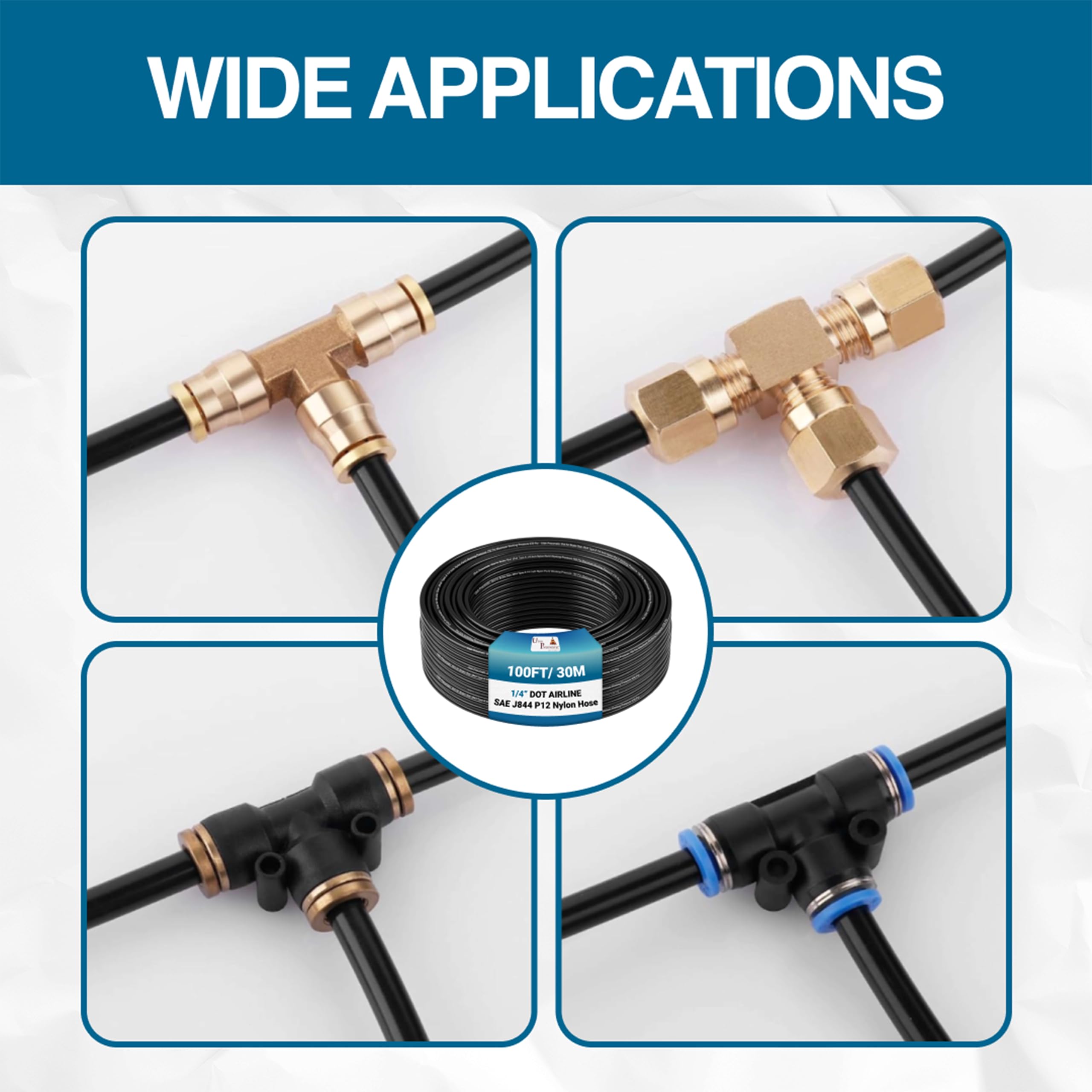 Utah Pneumatic DOT SAE J844 air hose assembly for reliable automotive connections.