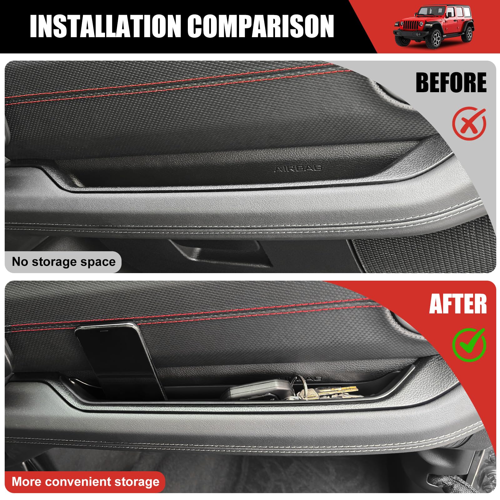 Rugged ABS material highlights durability for Jeep interiors.