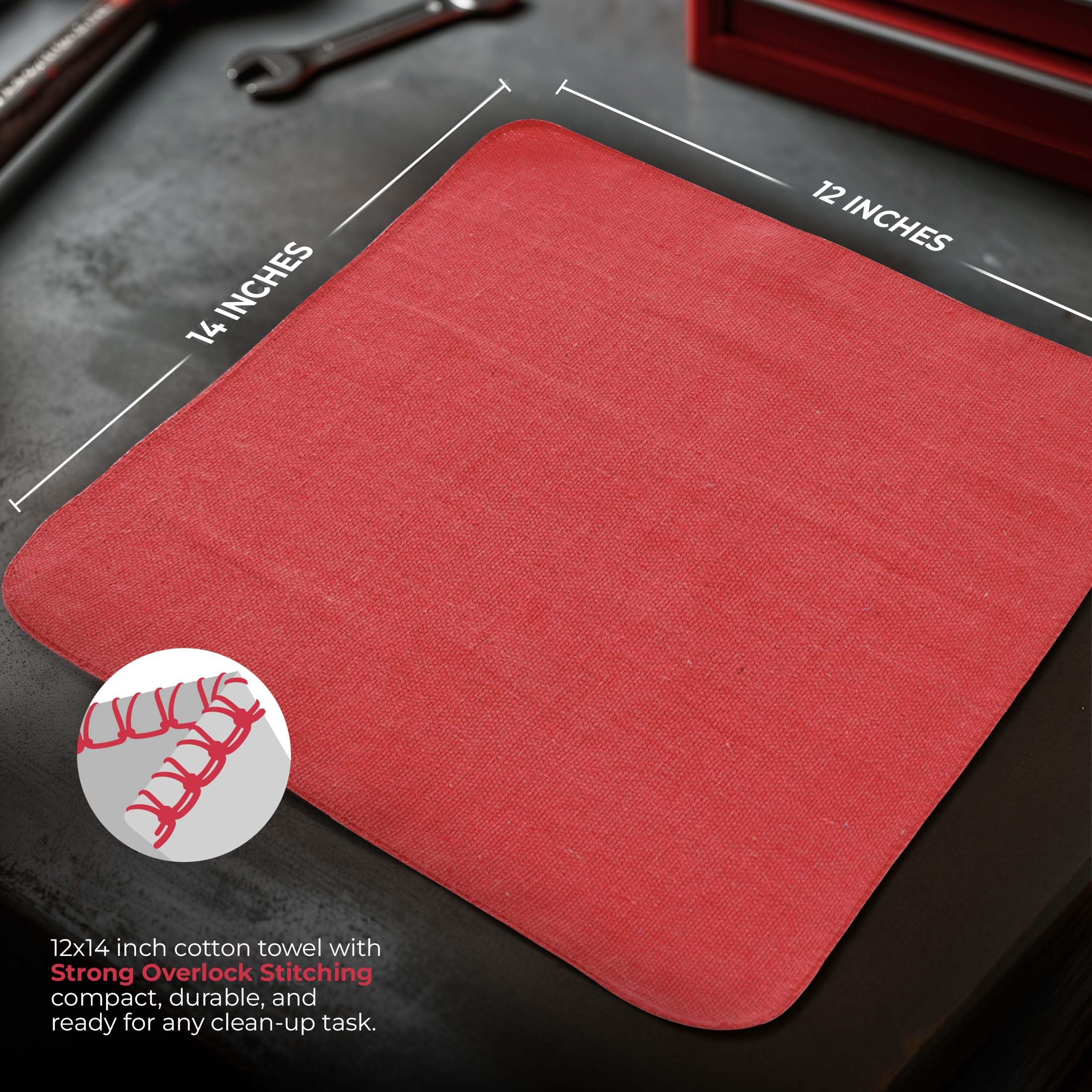 Utopia Towels red shop towels in use in a garage for quick oil absorption