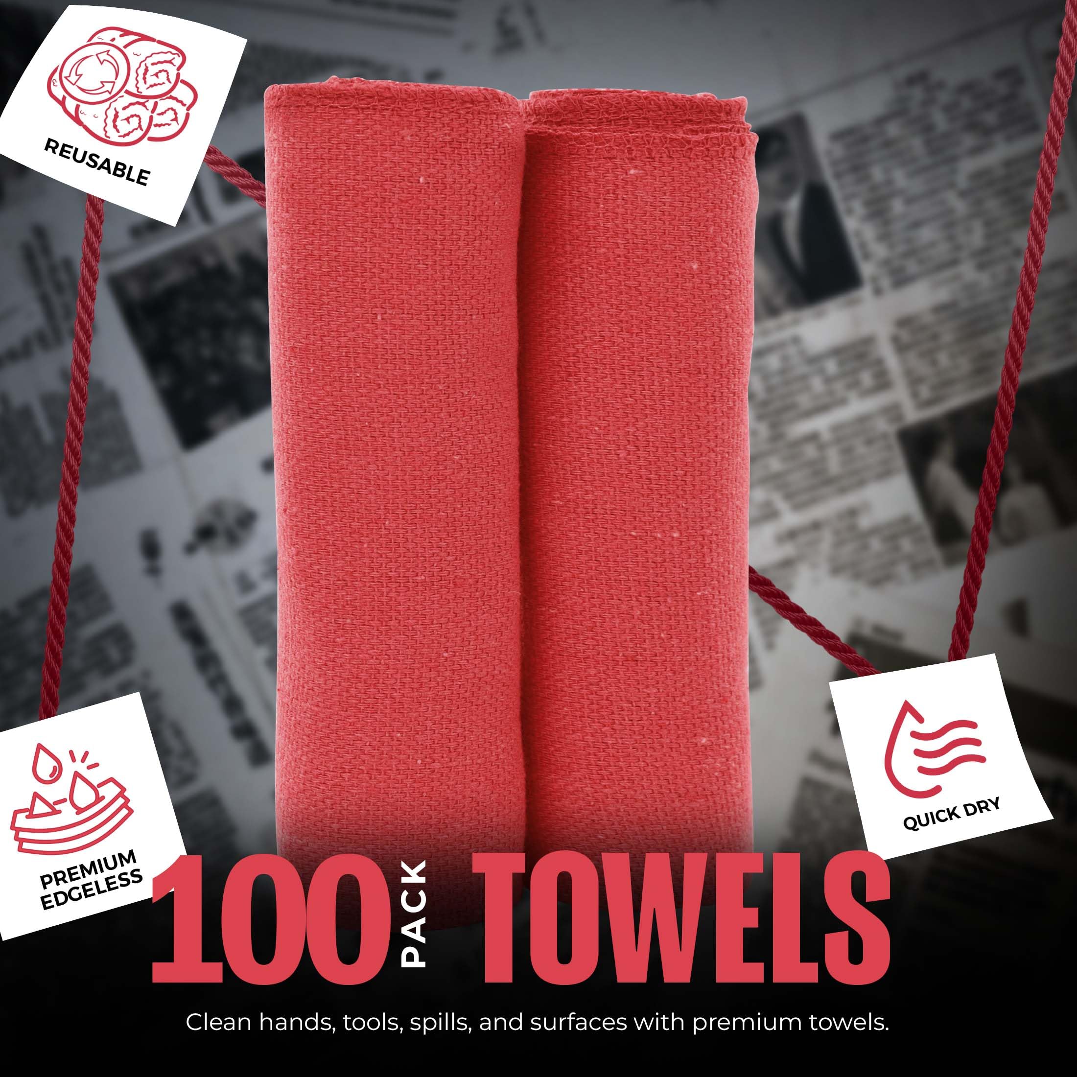 Utopia Towels cotton shop towels absorbing spills on a workshop bench